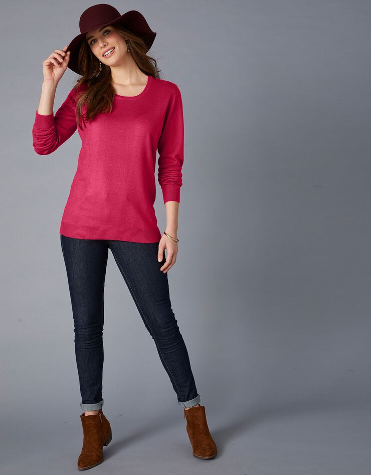 Pull col rond uni toucher cachemire (cerise) Pull col rond uni toucher cachemire (cerise)