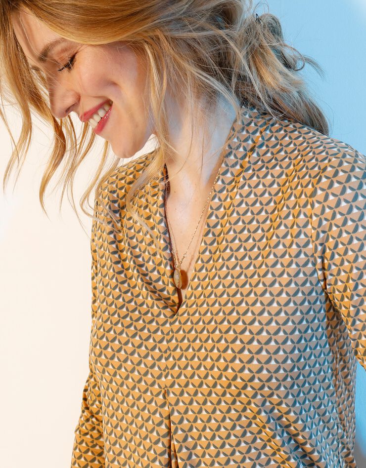 Tee-shirt imprimé évasé maille fluide (miel) Tee-shirt imprimé évasé maille fluide (miel)