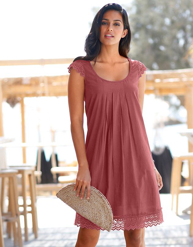 Robe évasée macramé, coton (tomette)