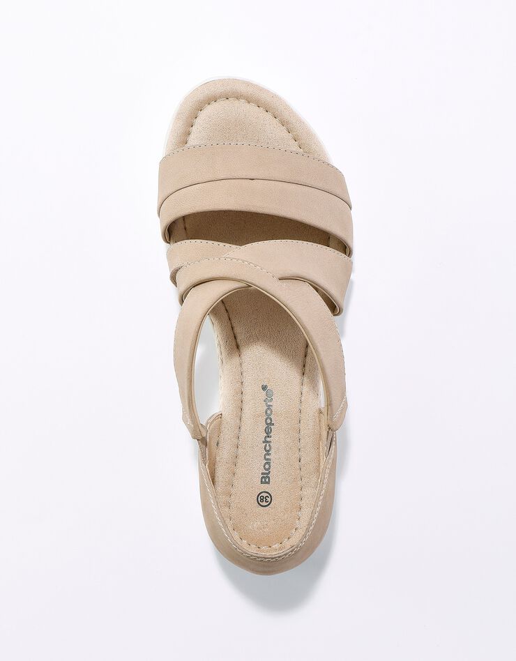 Sandales élastiquées en croûte de cuir - largeur confort (beige) Sandales élastiquées en croûte de cuir - largeur confort (beige)