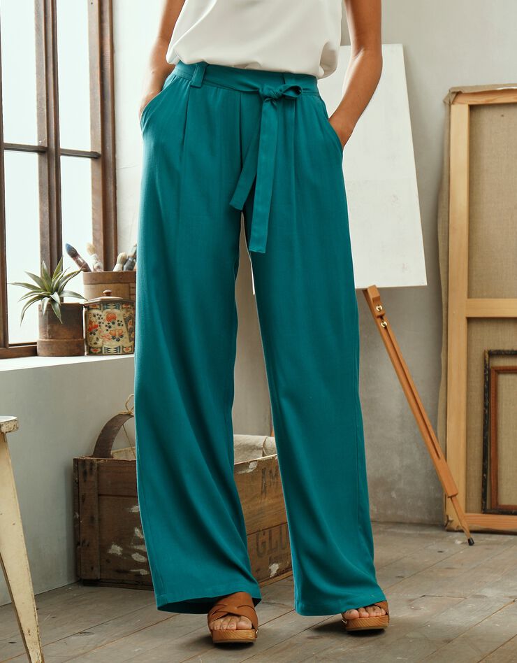 Pantalon fluide uni, collection "Odette Lepeltier" (vert) Pantalon fluide uni, collection "Odette Lepeltier" (vert)