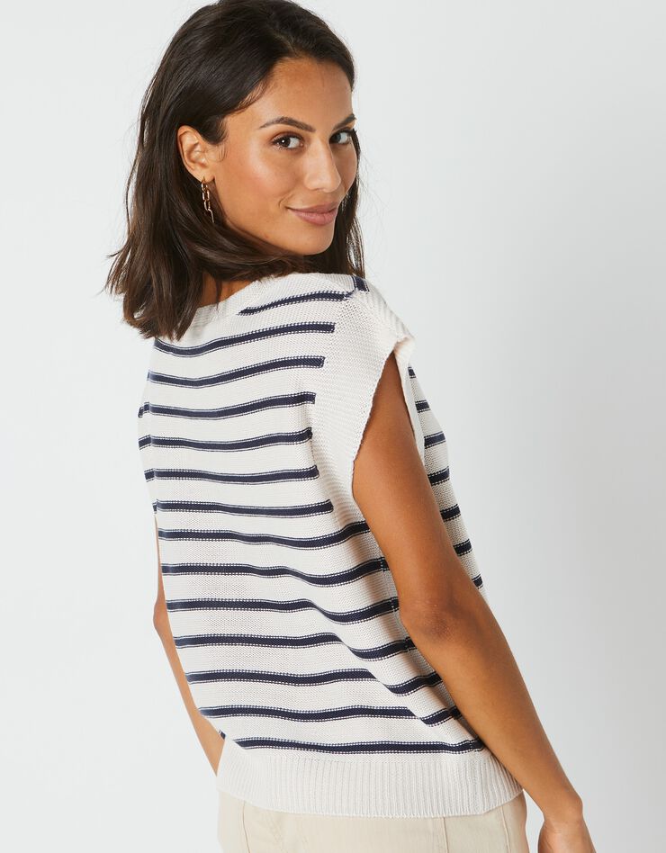 Pull rayé sans manches, spécial petites (écru / marine) Pull rayé sans manches, spécial petites (écru / marine)