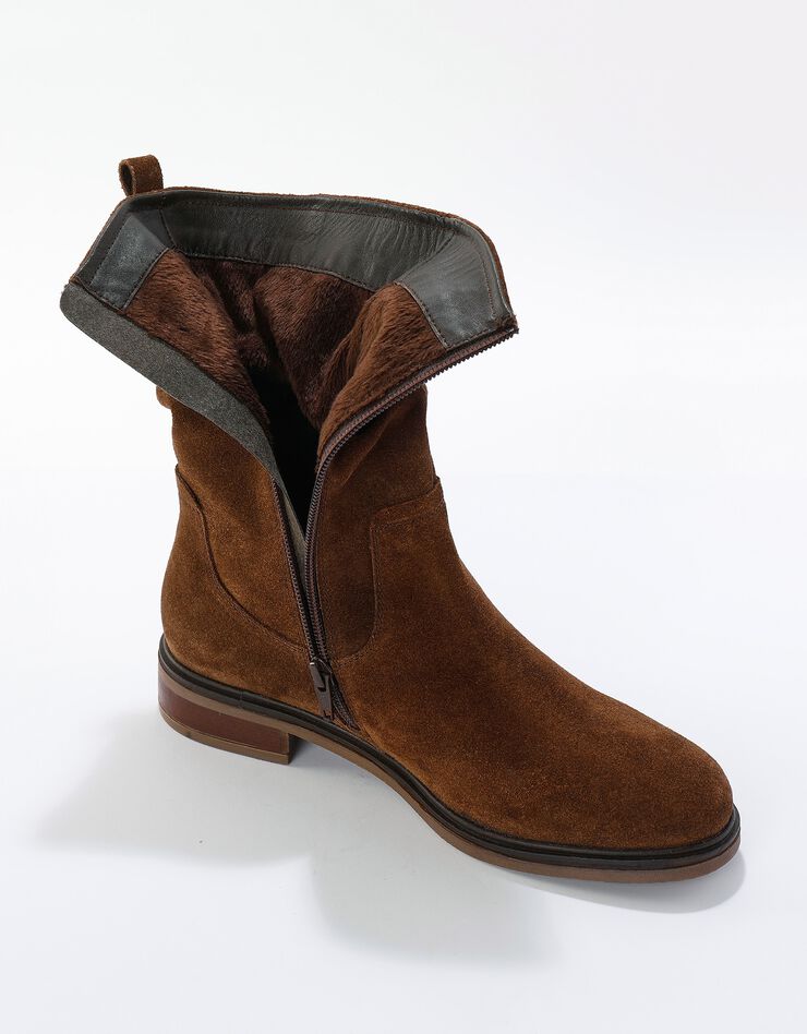 Bottes fourrées en cuir plissé  (chocolat)