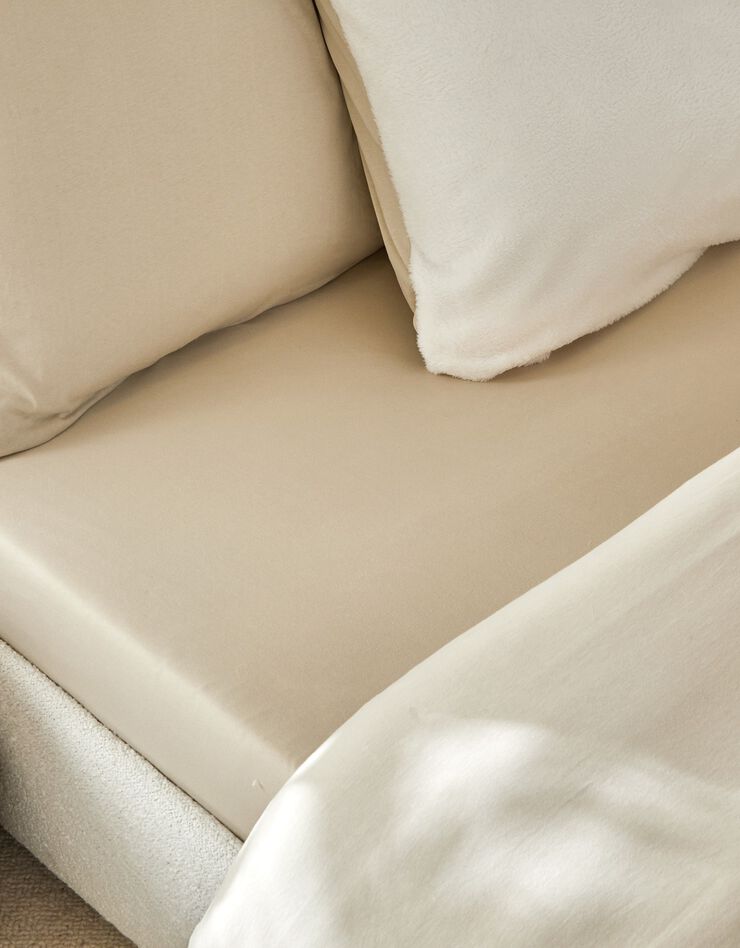 Linge de lit réversible jersey polaire toucher peluche (sable)