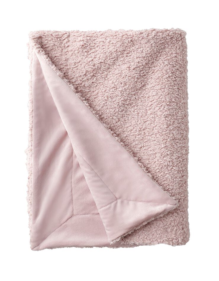 Plaid bouclette sherpa moutonnée - réversible polaire (vieux rose)