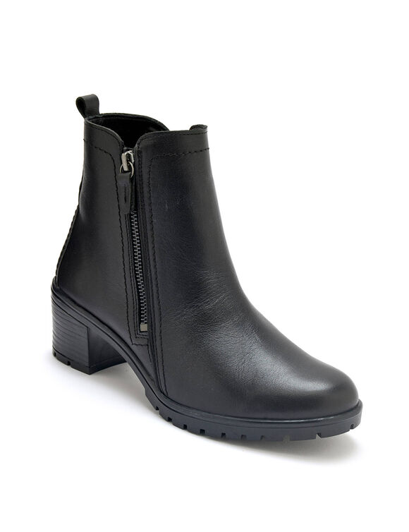 Boots zippées à talon en cuir lisse, extra larges (noir)