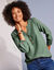 Pull col tunisien manches 3/4, maille fantaisie (kaki)