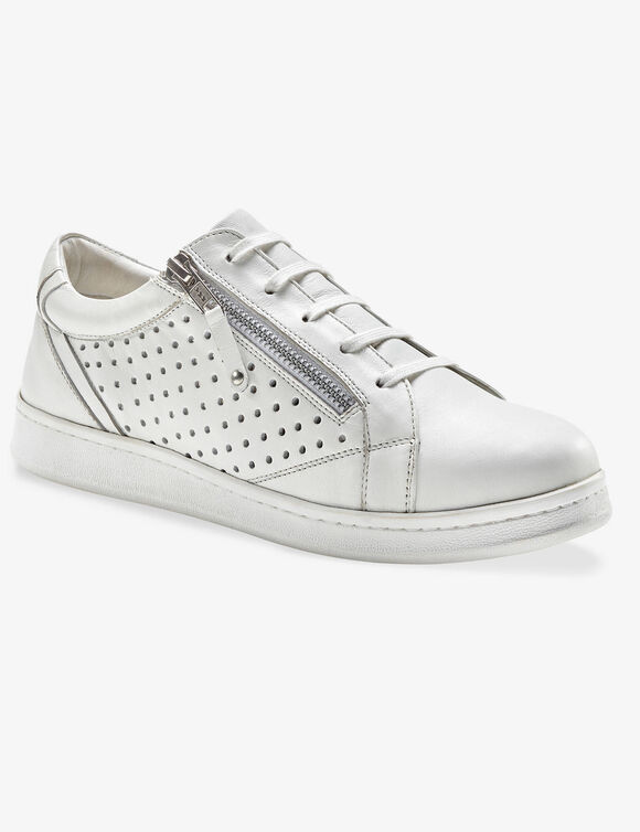 Baskets zippées en cuir perforé (blanc)