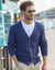 Gilet col V boutonné en maille anglaise (bleu jean)