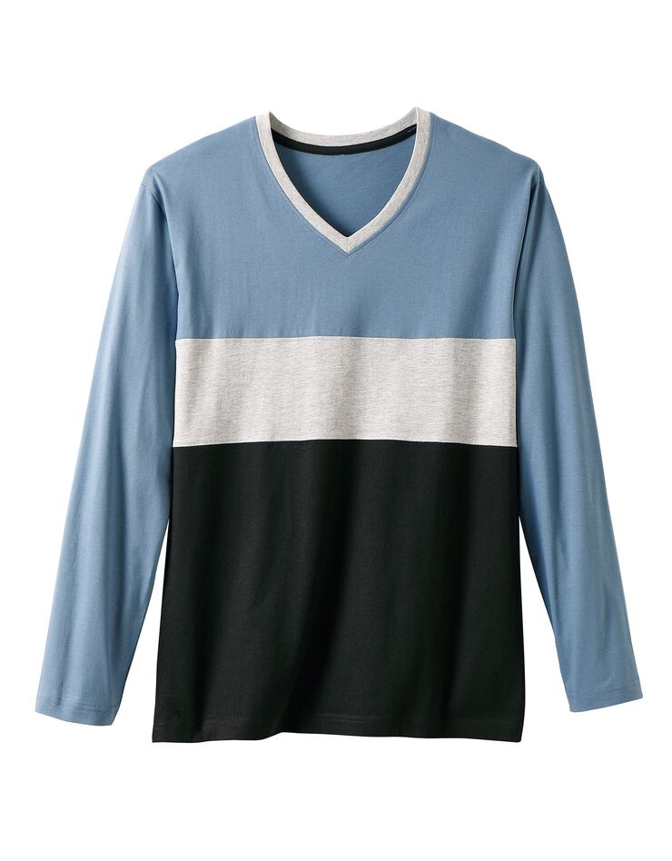 Tee-shirt pyjama rayures poitrine manches longues (bleu / noir) Tee-shirt pyjama rayures poitrine manches longues (bleu / noir)