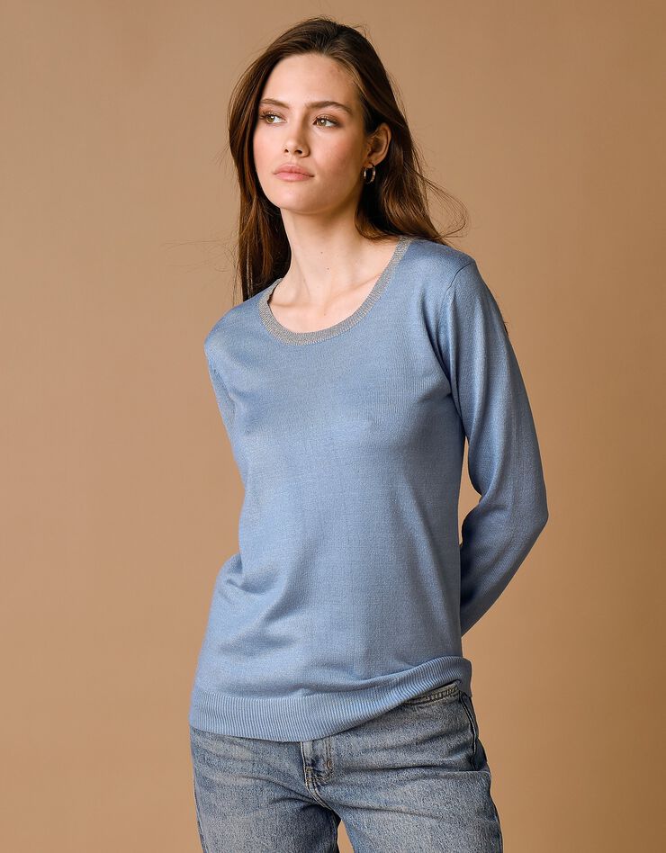 Pull col rond détails brillants, toucher cachemire (bleu grisé) Pull col rond détails brillants, toucher cachemire (bleu grisé)