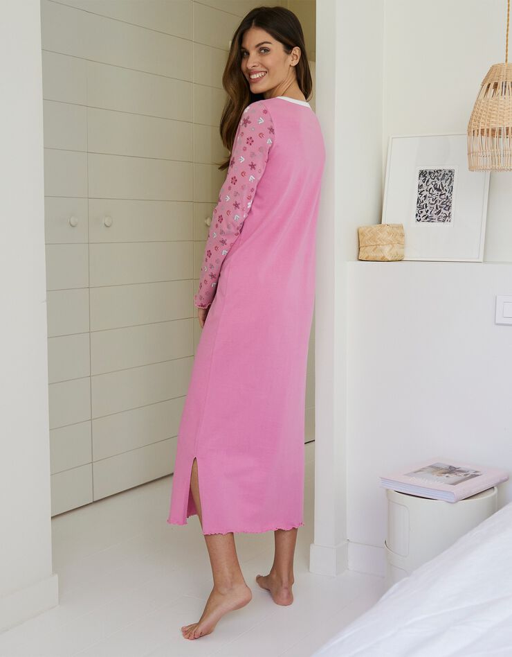 Chemise de nuit imprimée fleurs - manches longues (rose) Chemise de nuit imprimée fleurs - manches longues (rose)