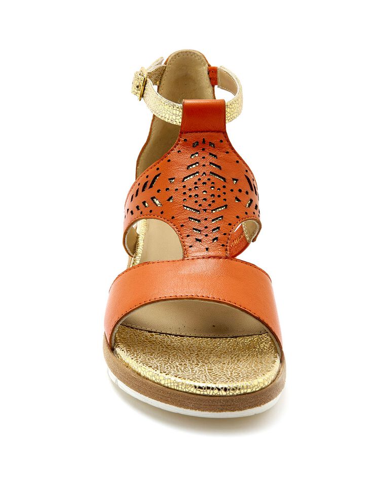 Sandales cuir ajouré pailleté largeur confort - marron (orange)