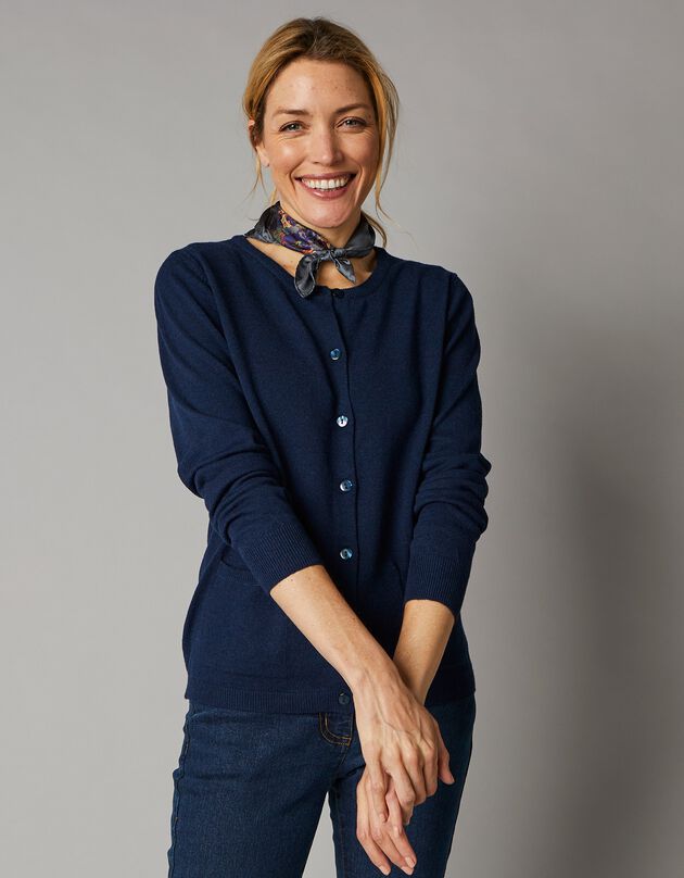 Cardigan boutonné, laine d'agneau (marine)