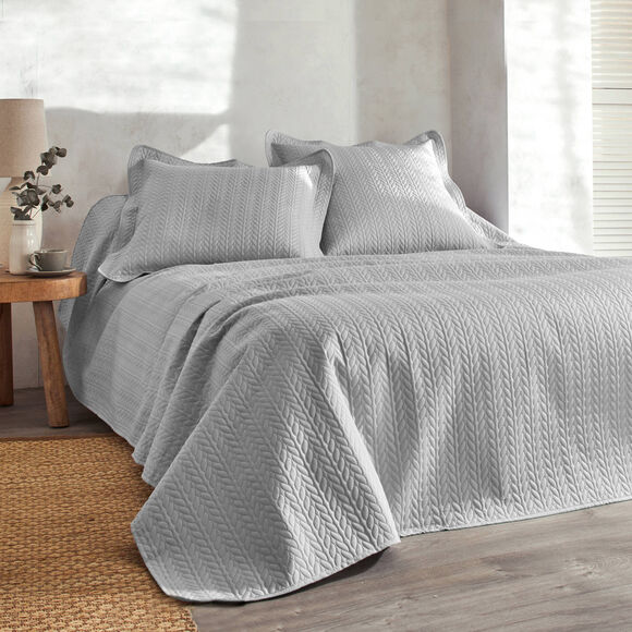 Couvre-lit matelass&eacute; microfibre motif g&eacute;om&eacute;trique (gris perle)