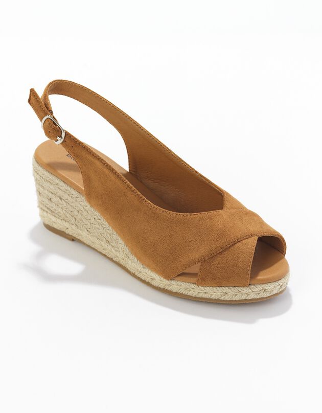 Sandales compensées corde à talon et bout ouverts (caramel)