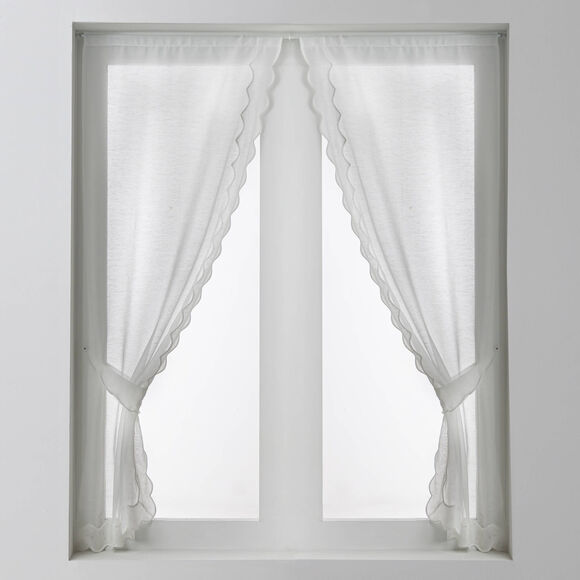 Rideau broderie Cornely finition passe-tringle embrasse assortie - la paire (blanc)