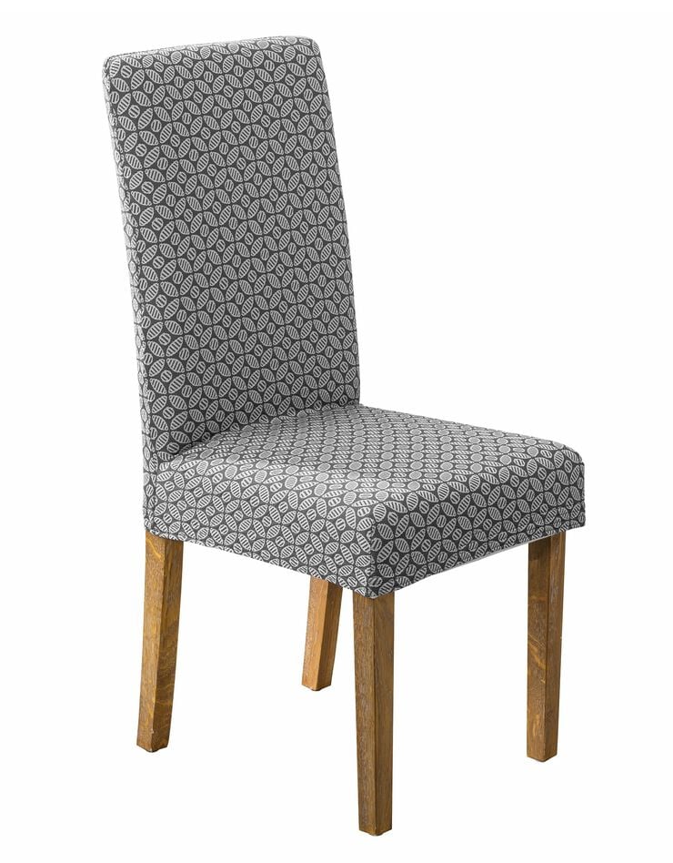 Housse chaise microfibre bi-extensible motif géométrique (gris)