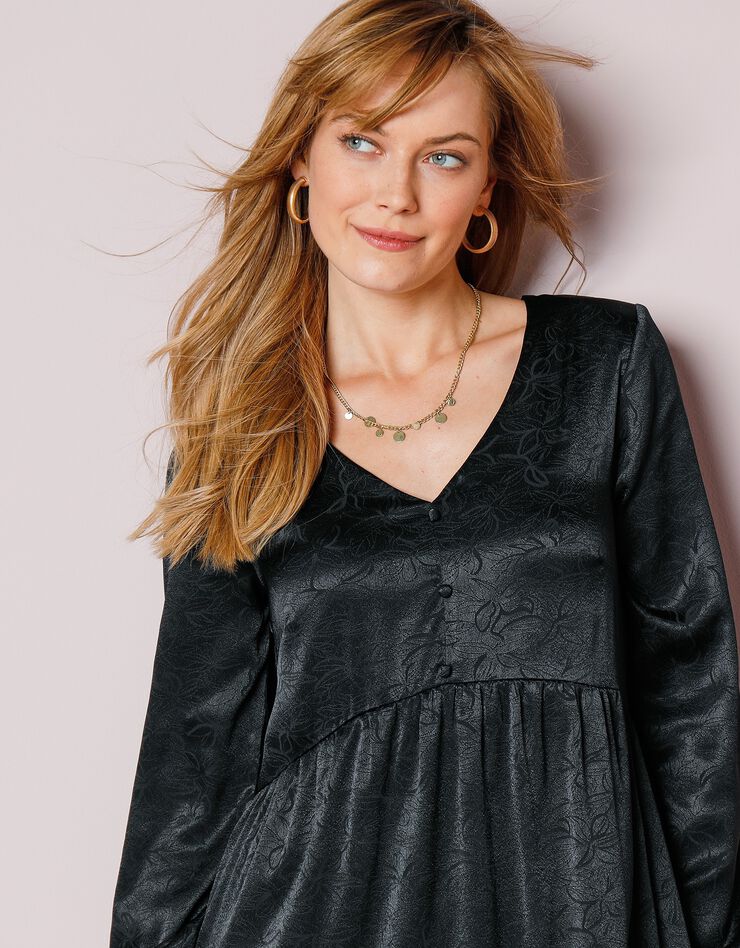 Robe jacquard unie manches longues (noir) Robe jacquard unie manches longues (noir)