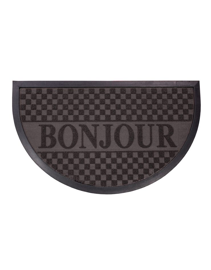 Tapis entrée demi lune antipoussière "bonjour" (noir)