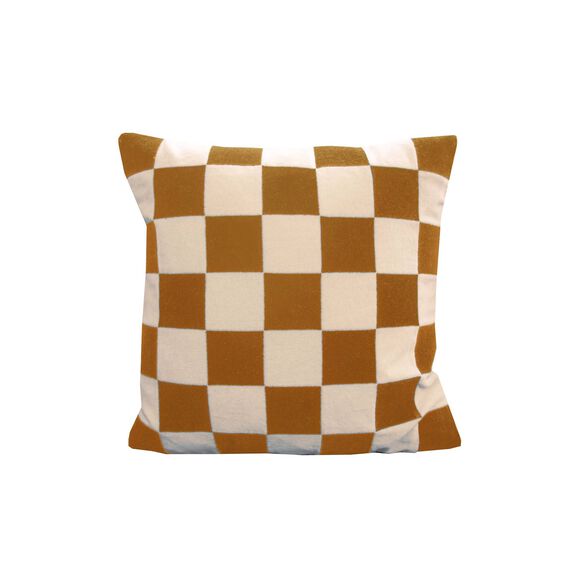 Coussin motif damier  (écru / miel)