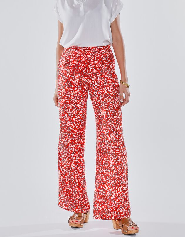 Pantalon large ceinturé imprimé bicolore (orange / écru)