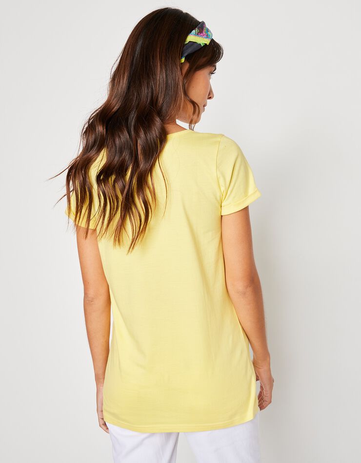 Tee-shirt col tunisien uni coton (jaune pâle) Tee-shirt col tunisien uni coton (jaune pâle)