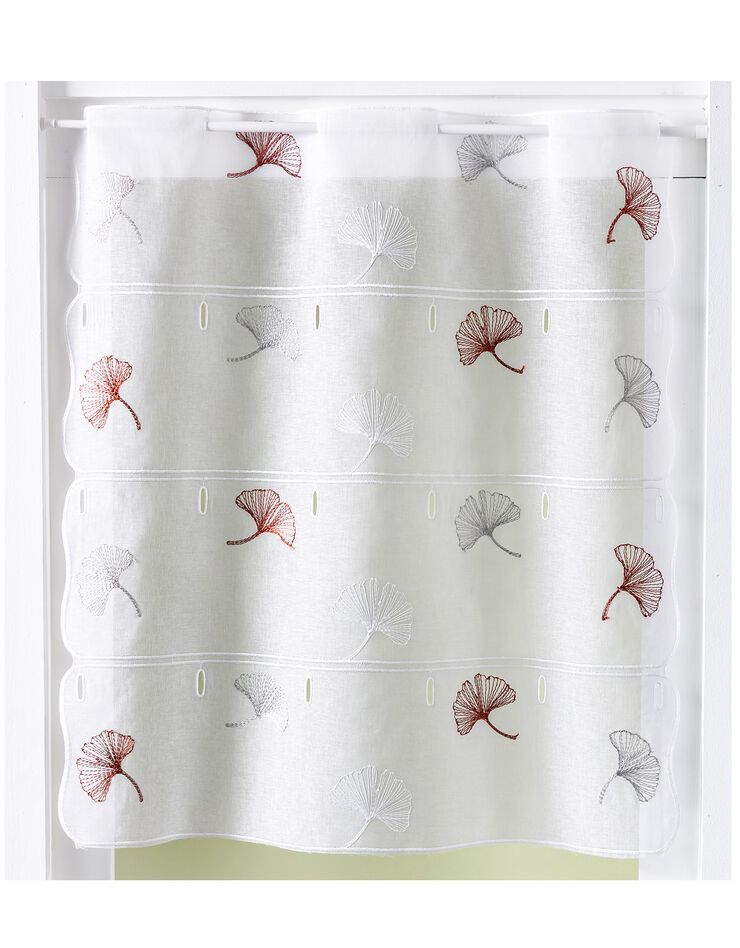 Rideau modulable hauteur brodé fleurs de ginkgo (terracotta)