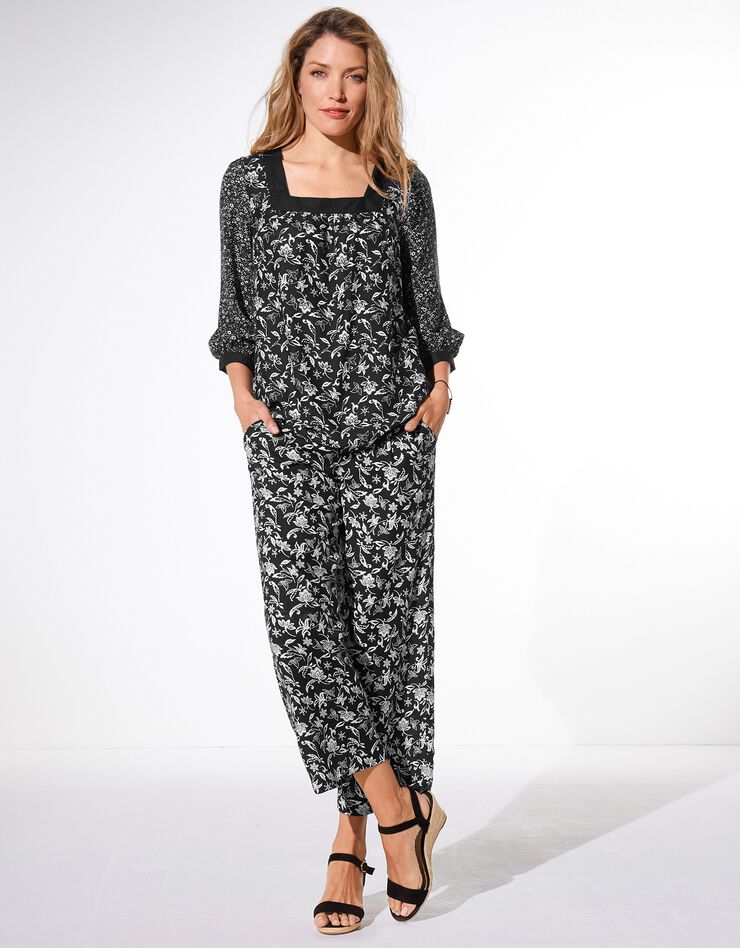 Blouse col carré imprimée (noir / blanc) Blouse col carré imprimée (noir / blanc)