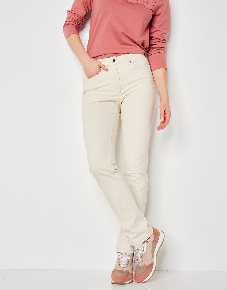 Pantalon droit uni, twill stretch (écru) Pantalon droit uni, twill stretch (écru)