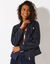 Blouson zippé col tailleur pressionné, suédine (marine)