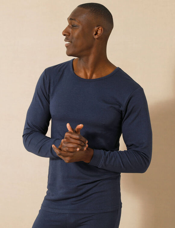 T-shirt sous-vêtement homme col rond manches longues chaleur modérée - lot de 2 (marine)