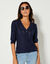 Gilet col V, maille ajourée (marine)
