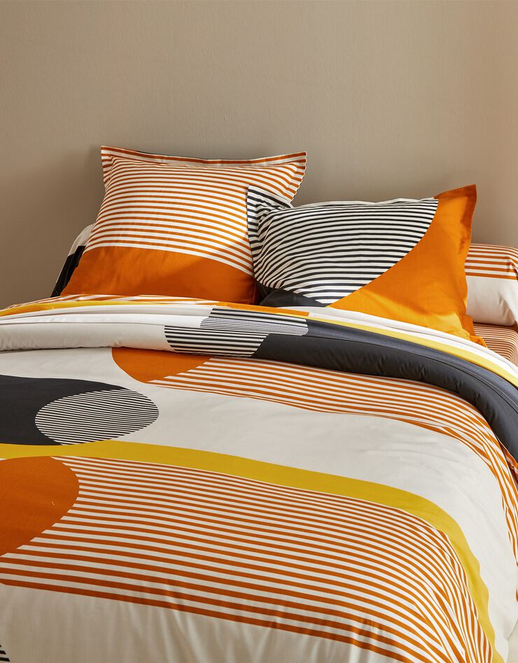 Linge de lit Nico en coton imprimé rayures style graphique (miel)