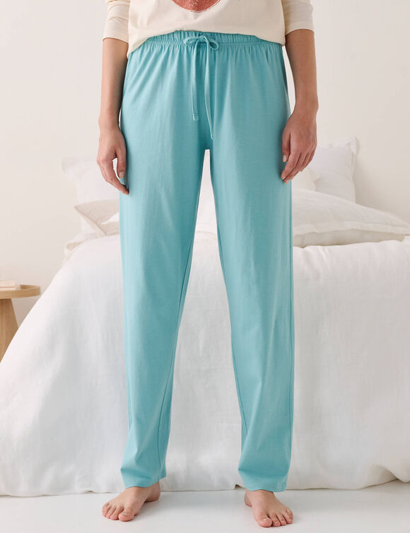 Pantalon pyjama coton uni avec lien &agrave; nouer (bleu gris&eacute;)