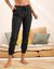 Pantalon coton-lin, taille élastiquée (noir)