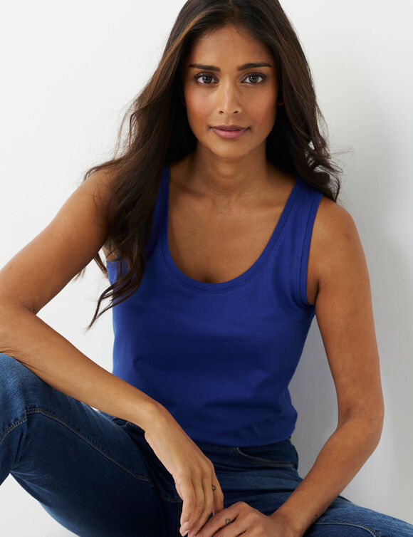 D&eacute;bardeur bretelles larges uni, coton (bleu dur)