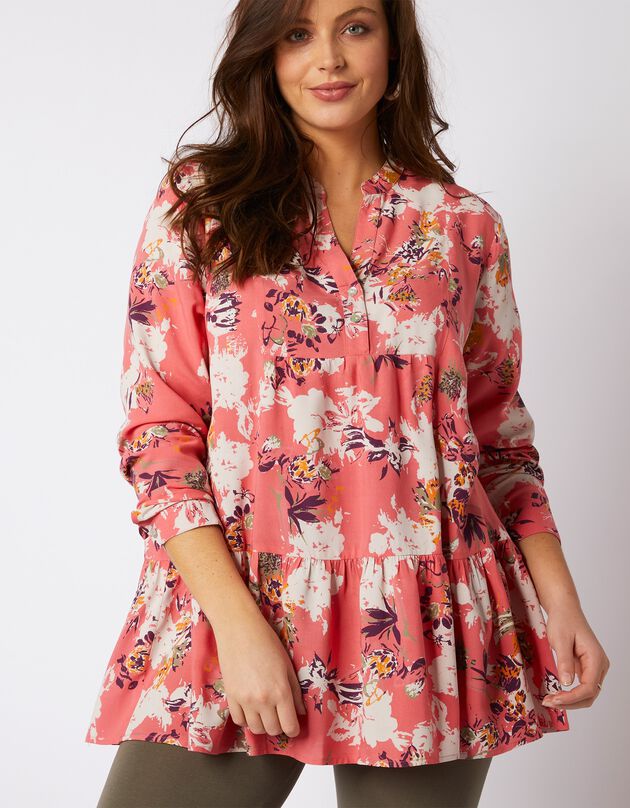 Blouse ample manches longues imprimé fleuri (corail) Blouse ample manches longues imprimé fleuri (corail)
