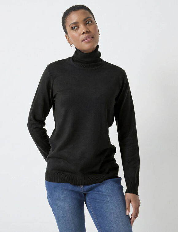 Pull col roul&eacute;, toucher doux (noir)