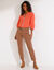 Blouse brodée en coton unie, manches 3/4 (corail)