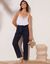 Pantalon droit uni, crépon fluide (marine)