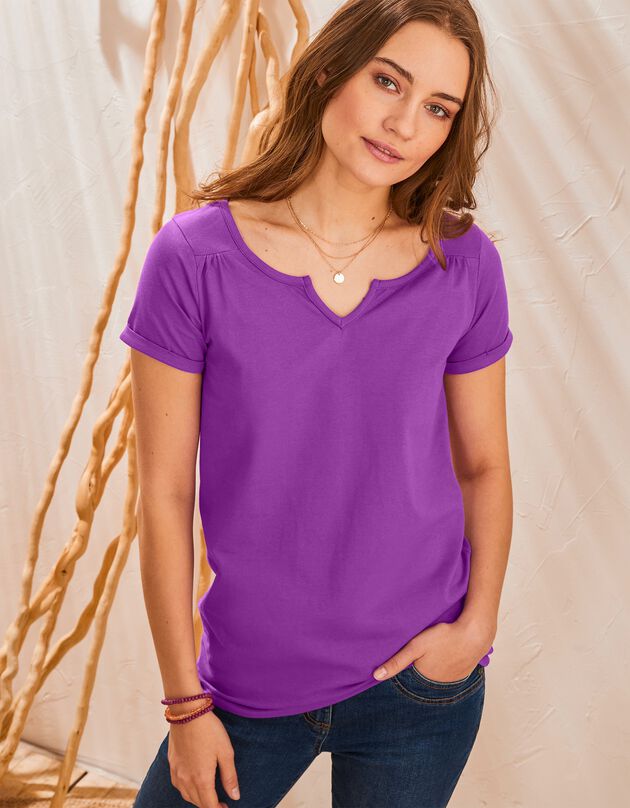 Tee-shirt col tunisien uni coton bio (lilas) Tee-shirt col tunisien uni coton bio (lilas)