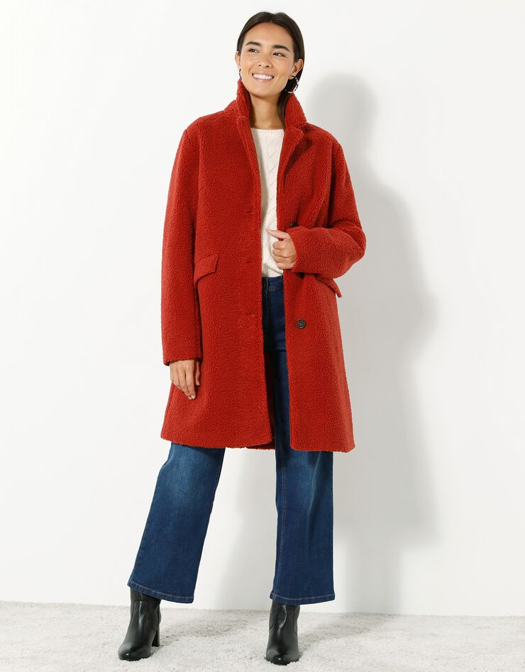 Manteau maille bouclette col tailleur (paprika)