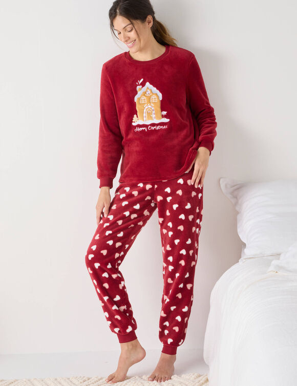 Pyjama "maison", maille polaire toucher peluche (rouge)