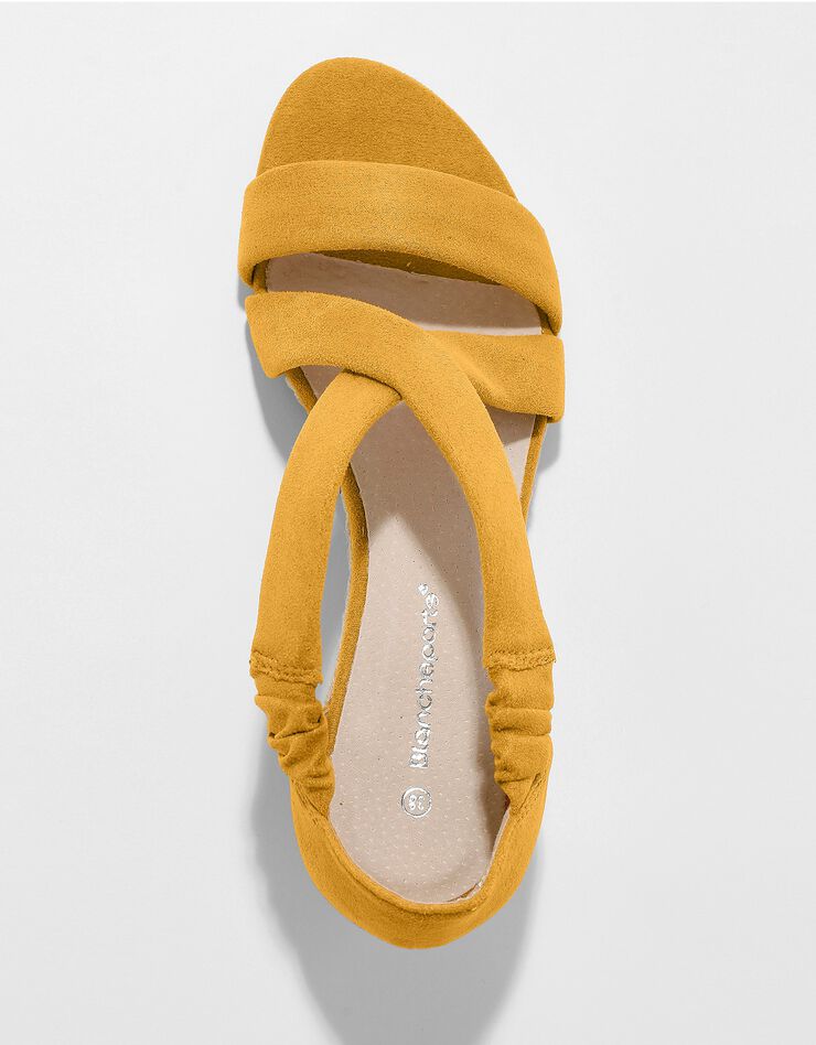 Sandales compensées élastiquées dessus effet suédine (jaune) Sandales compensées élastiquées dessus effet suédine (jaune)