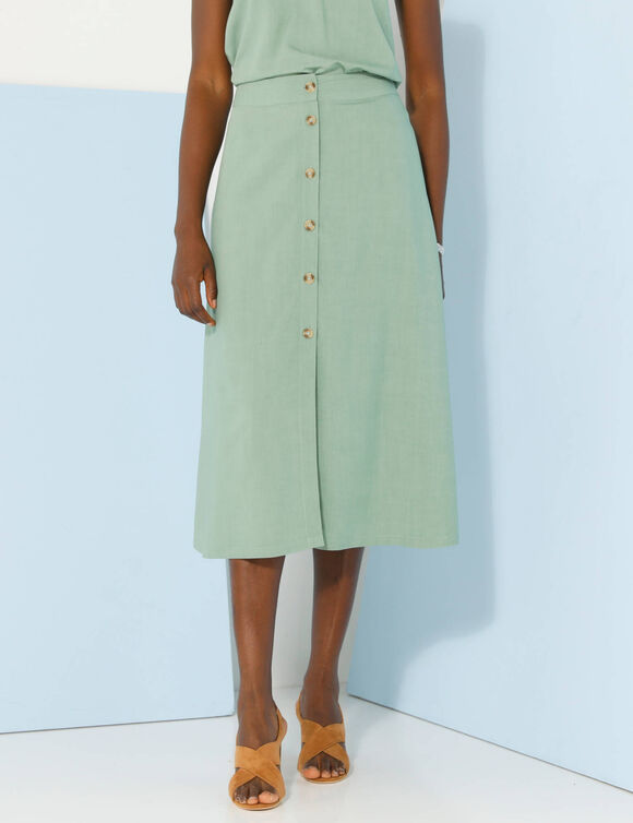 Jupe boutonnée fluide unie, Spécial Petites (vert tilleul)