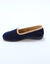 Chaussons slippers en velours, biais contrastant (bleu marine)