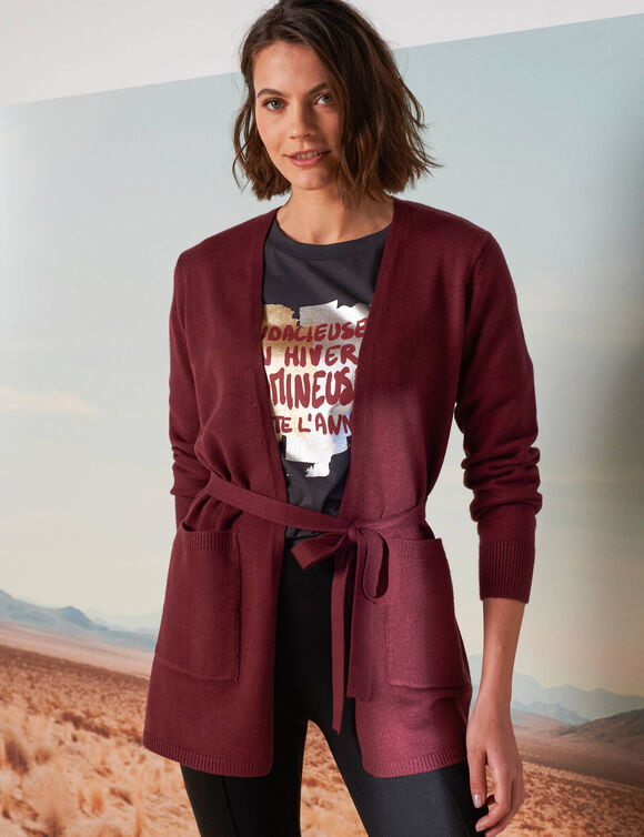 Gilet long, ceinture à nouer (bordeaux)