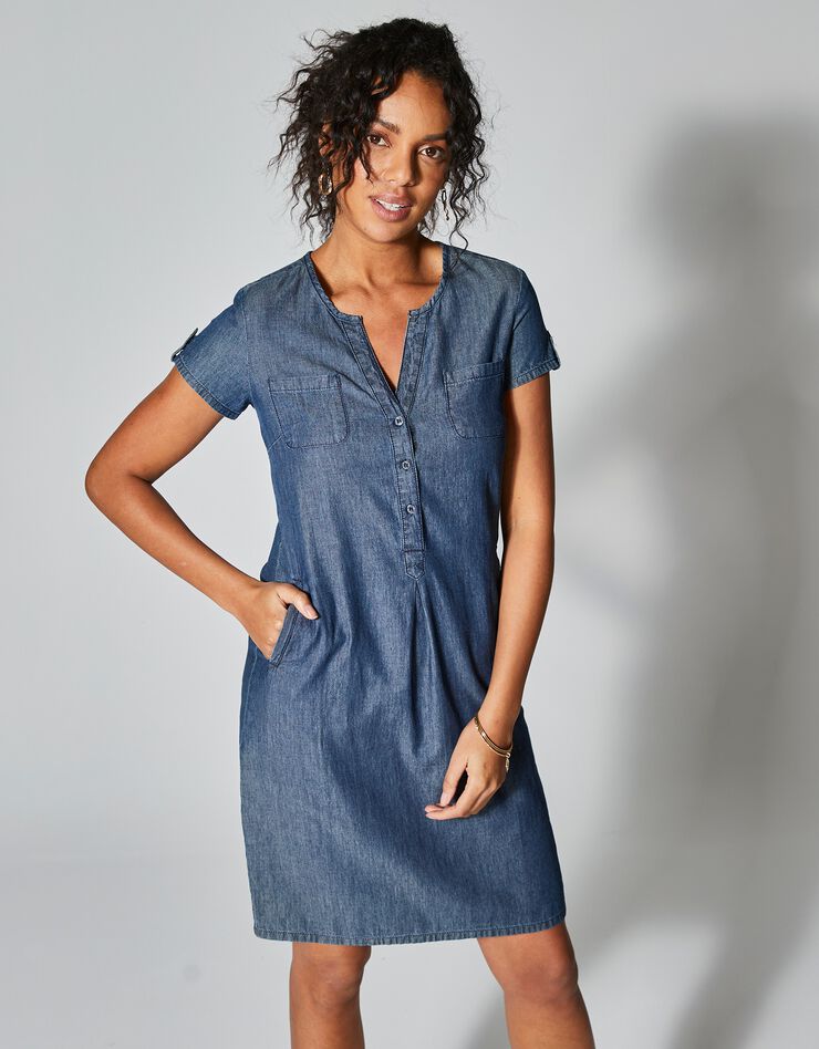 Robe col tunisien, denim léger (stone)
