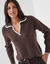 Pull col polo bicolore  (chocolat)